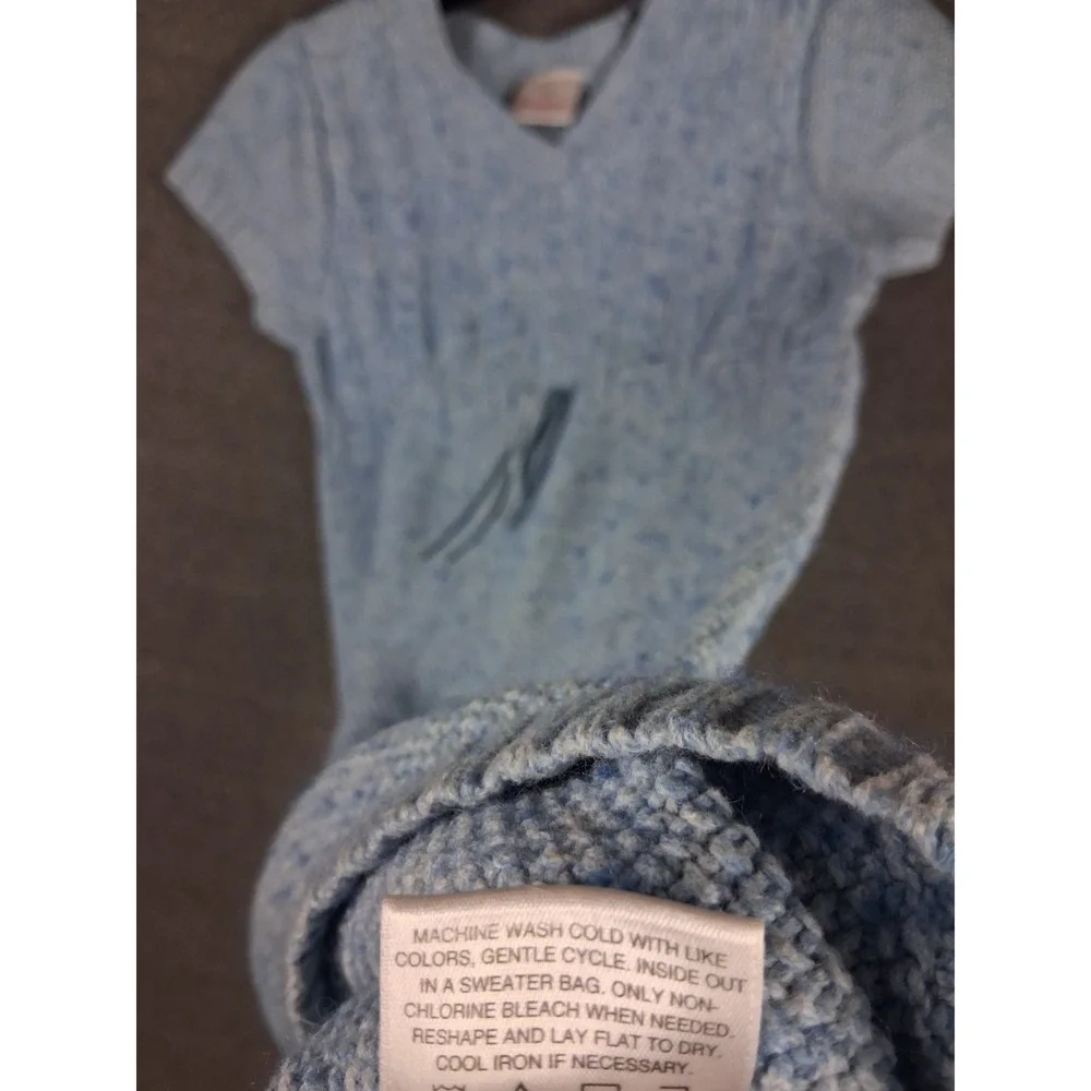 Hanna Andersson Girls Dress Youth 10 Blue‎ Knit Wool Blend V Neck Pullover